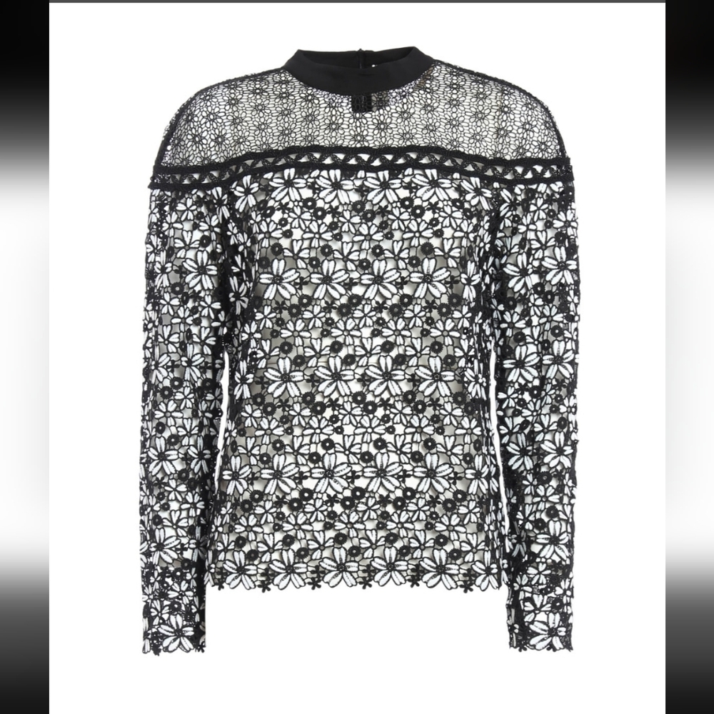 Black And White Lace Long-Sleeve Top - Sheer , Self Portrait, UK8, Us 4 - Picture 3 of 7